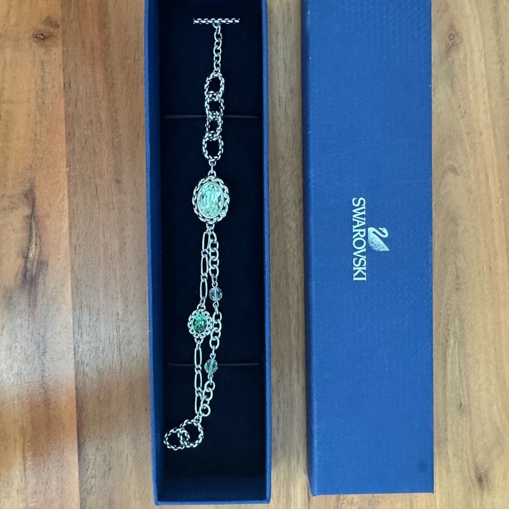 Swarovski Silver Bracelet with Green Crystal Accents